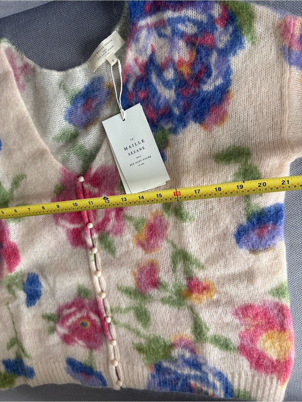 La Maille Sezane Teresa Floral Cream Pink Purple Cardigan Sweater Size S NWT - Picture 5 of 10